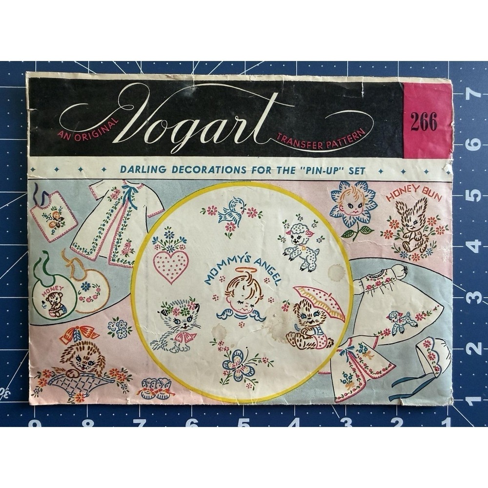 VTG Vogart Embroidery Transfer 266 DARLING DECORATIONS FOR THE "PIN-UP" SET Cut